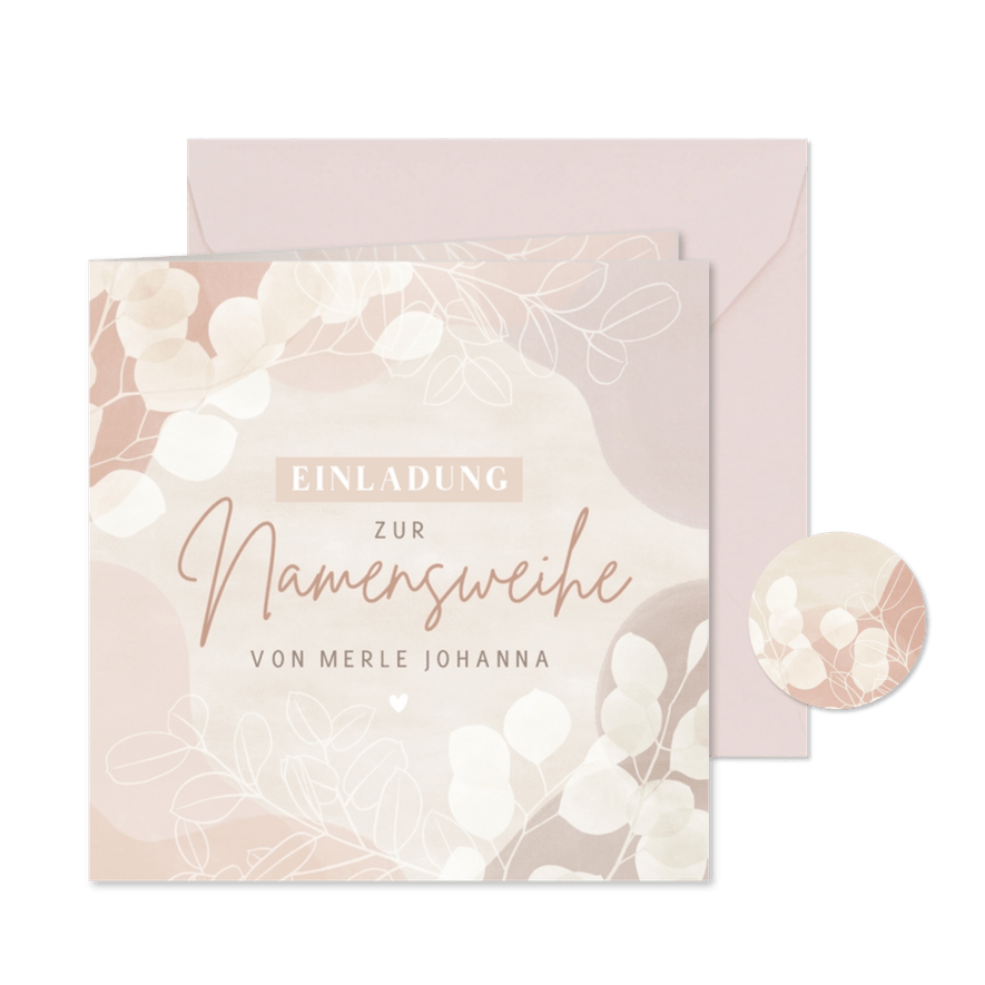 Einladung zur Namensweihe botanisch hellrosa - Karteneindruck
