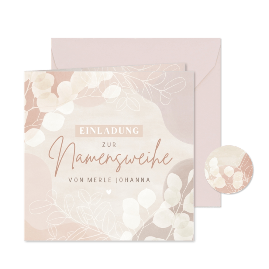 Einladung zur Namensweihe botanisch hellrosa - Karteneindruck
