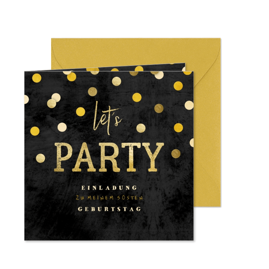 Einladung zur Party Goldene Konfetti - Karteneindruck