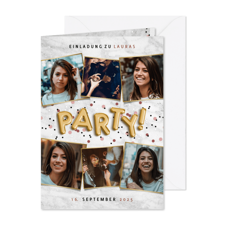 Einladung zur Party mit Fotocollage - Karteneindruck