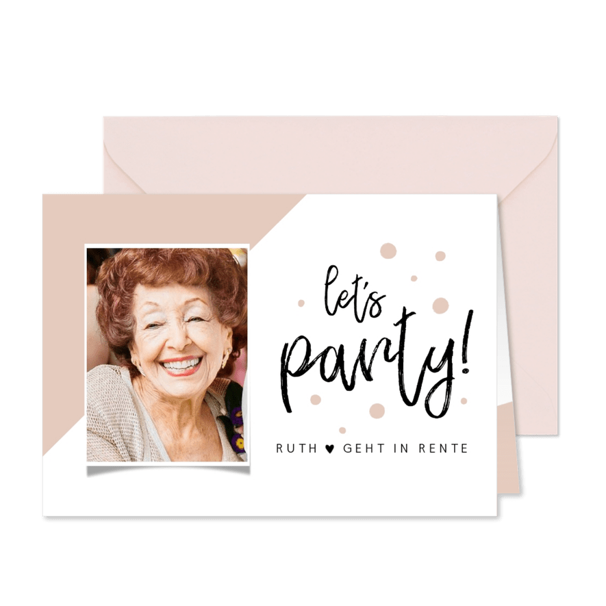 Einladung zur Rentnerfeier Foto rosa Konfetti - Karteneindruck