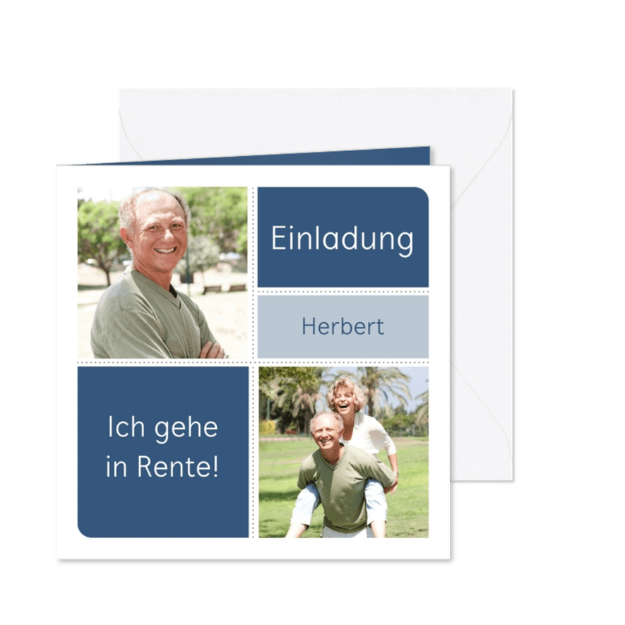Einladung zur Rentnerfeier mit zwei Fotos - Karteneindruck