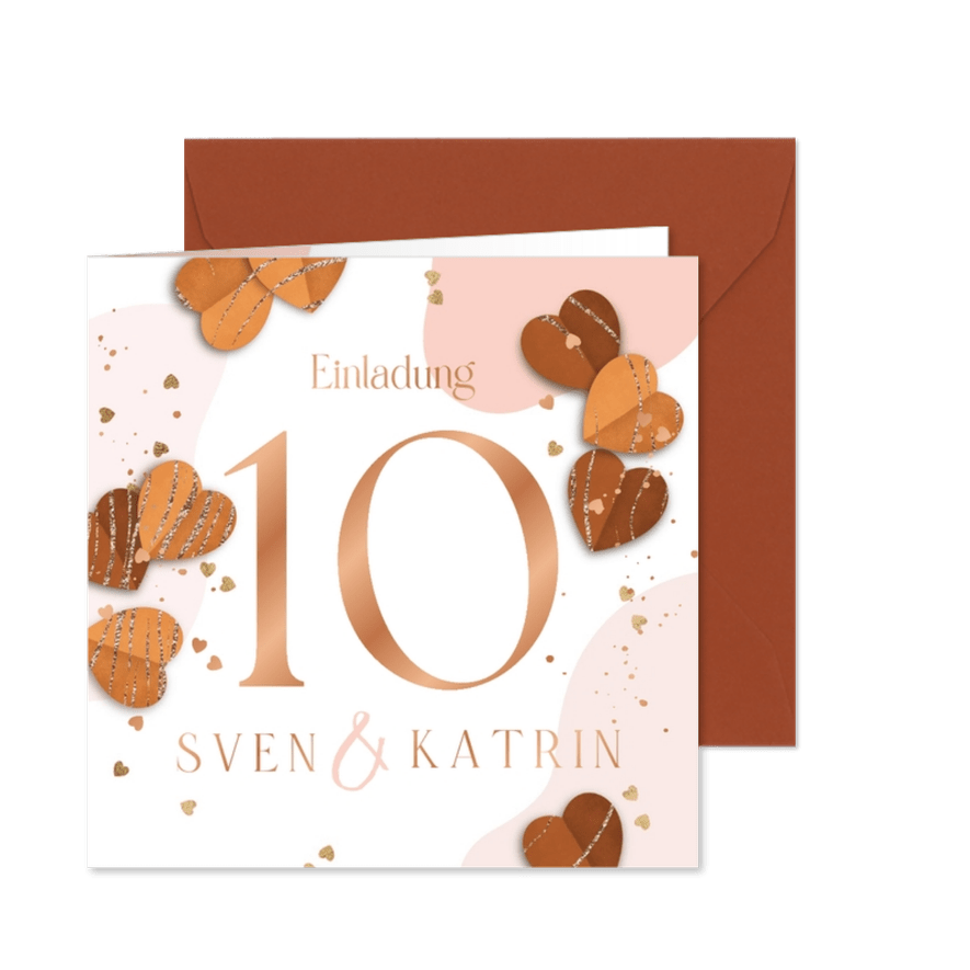 Einladung zur Rosenhochzeit Herzchen und Kupferdruck - Karteneindruck