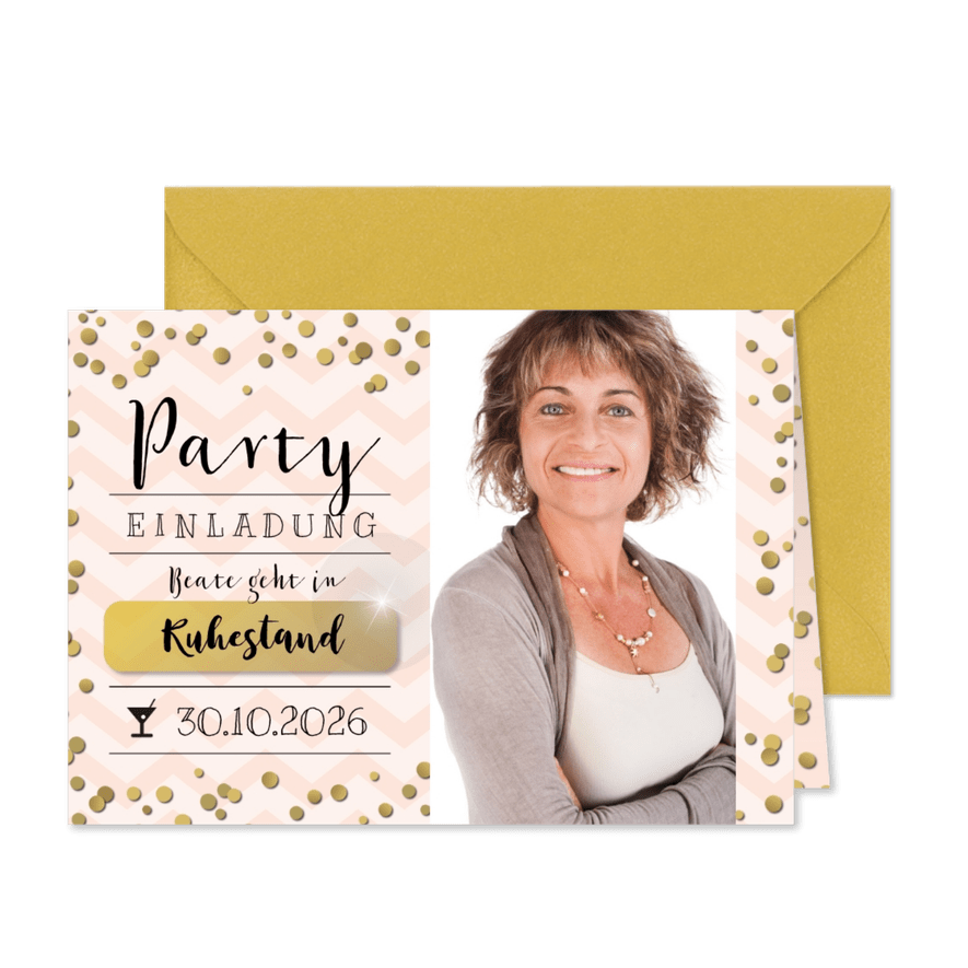 Einladung zur Ruhestand-Party rosa - Karteneindruck
