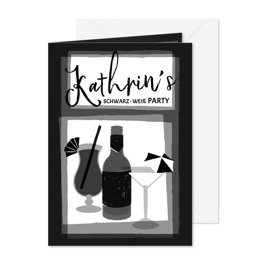 Einladung zur Schwarz-Weiß Mottoparty - Drinks - Karteneindruck
