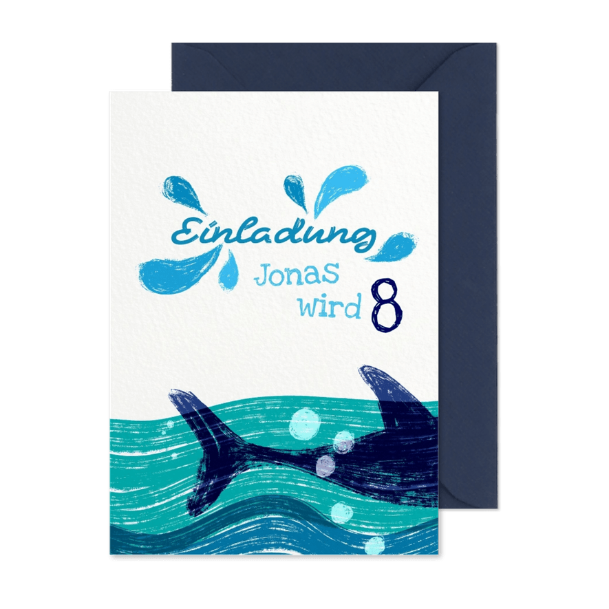 Einladung zur Schwimmparty - Hai - Karteneindruck
