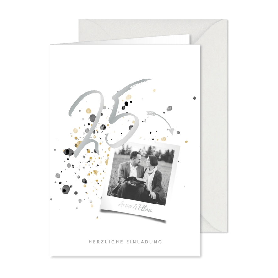 Einladung zur Silberhochzeit 25 mit Foto - Karteneindruck
