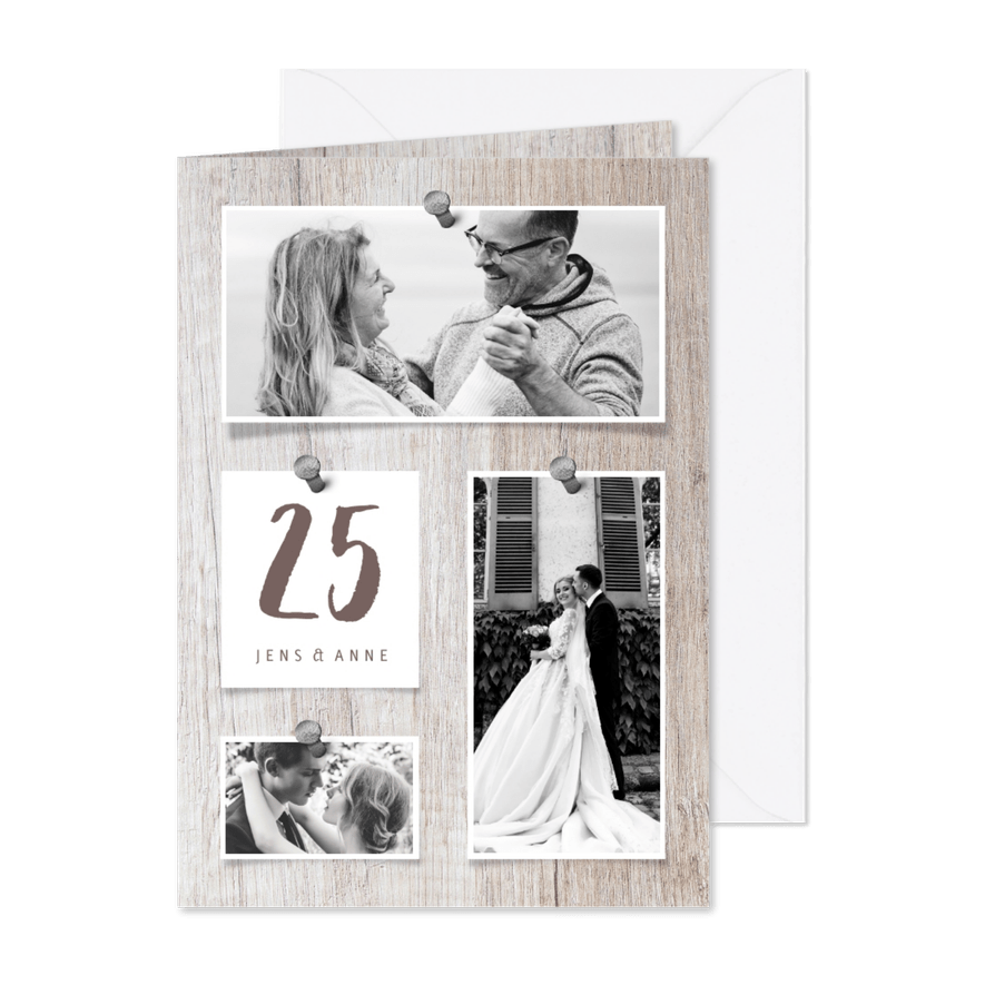 Einladung zur Silberhochzeit Fotocollage auf Holz - Kartenvorschau