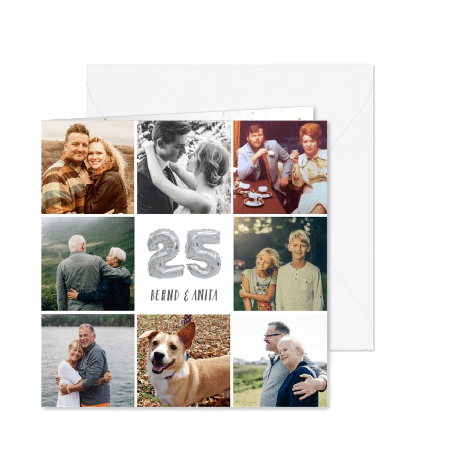 Einladung zur Silberhochzeit Fotocollage Silberballons - Karteneindruck