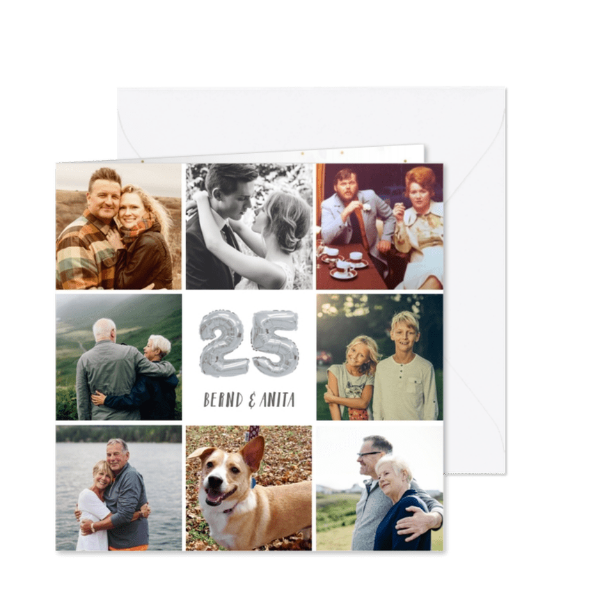 Einladung zur Silberhochzeit Fotocollage Silberballons - Kartenvorschau