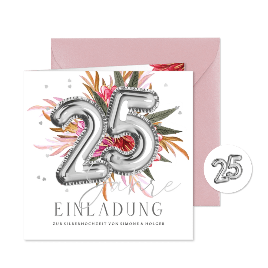 Einladung zur Silberhochzeit Luftballons 25 - Karteneindruck