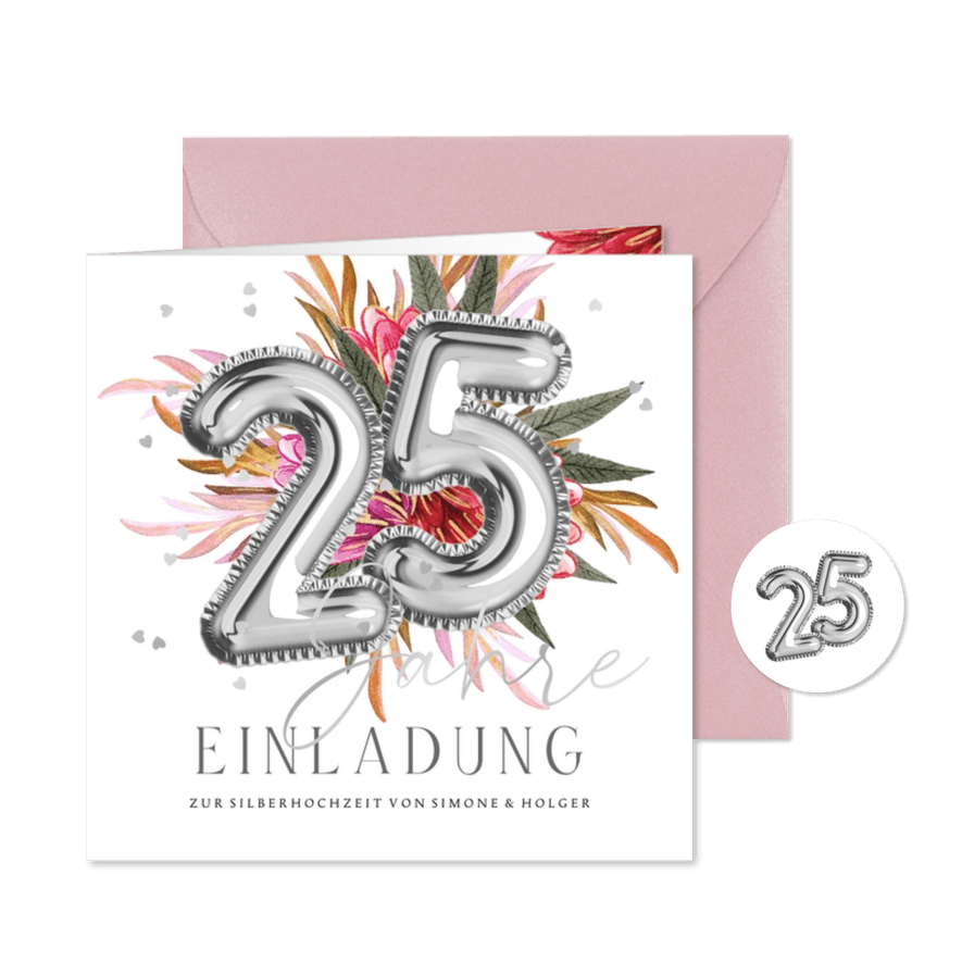 Einladung zur Silberhochzeit Luftballons 25  - Kartenvorschau
