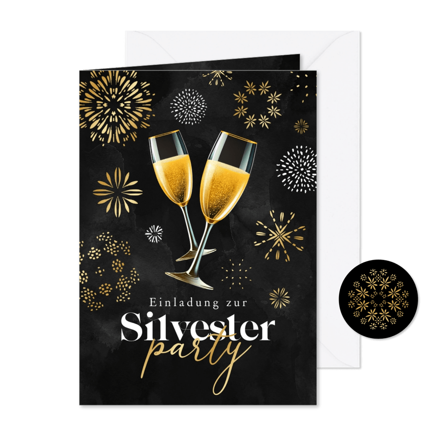 Einladung zur Silvesterparty Feuerwerk - Karteneindruck