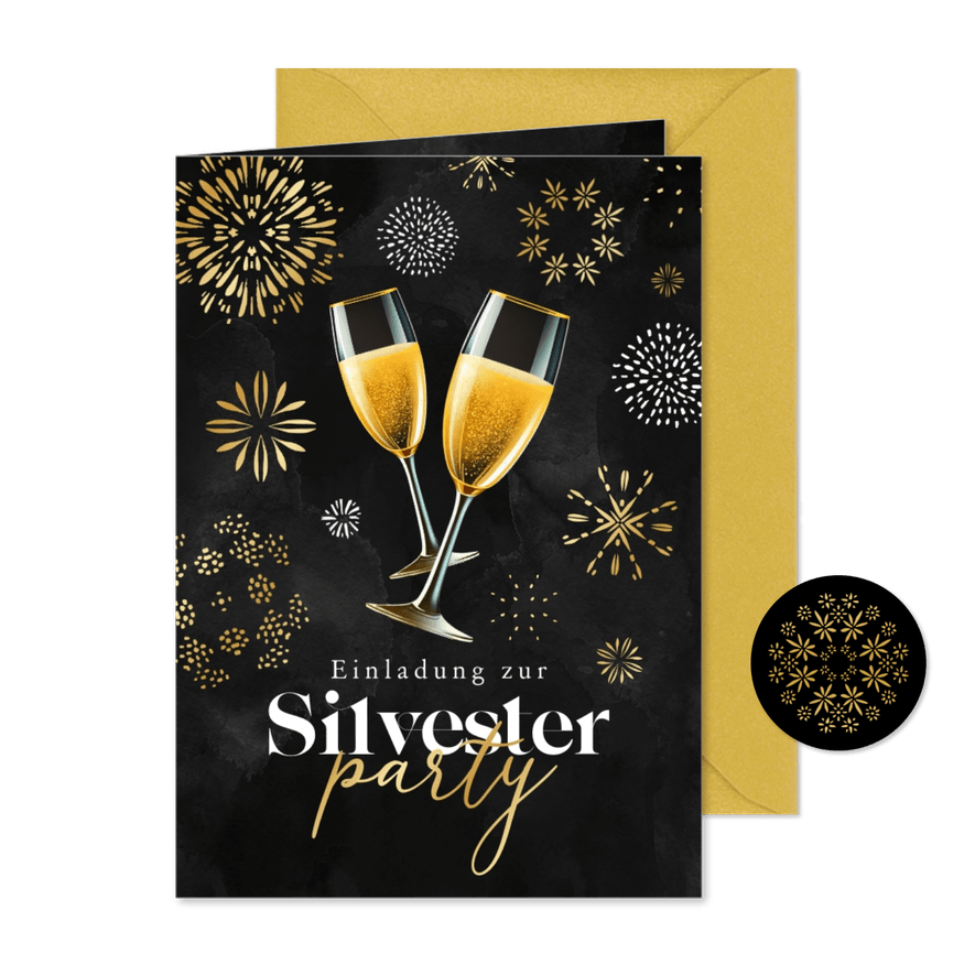 Einladung zur Silvesterparty Feuerwerk - Karteneindruck
