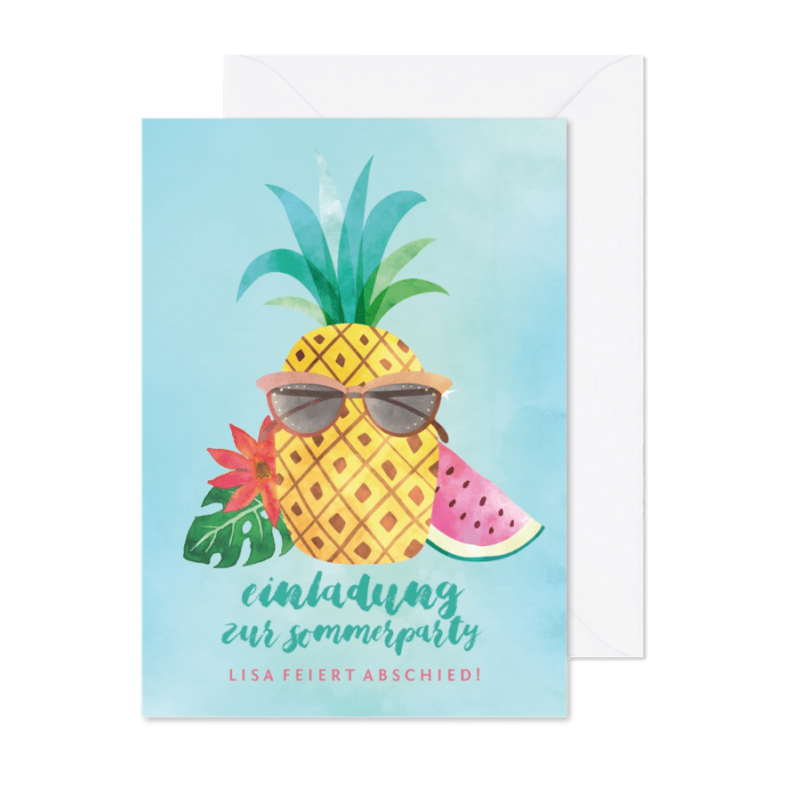Einladung zur Sommerparty Coole Ananas - Karteneindruck
