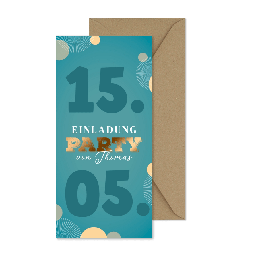 Einladung zur Surpriseparty Punkte & Goldlook - Karteneindruck