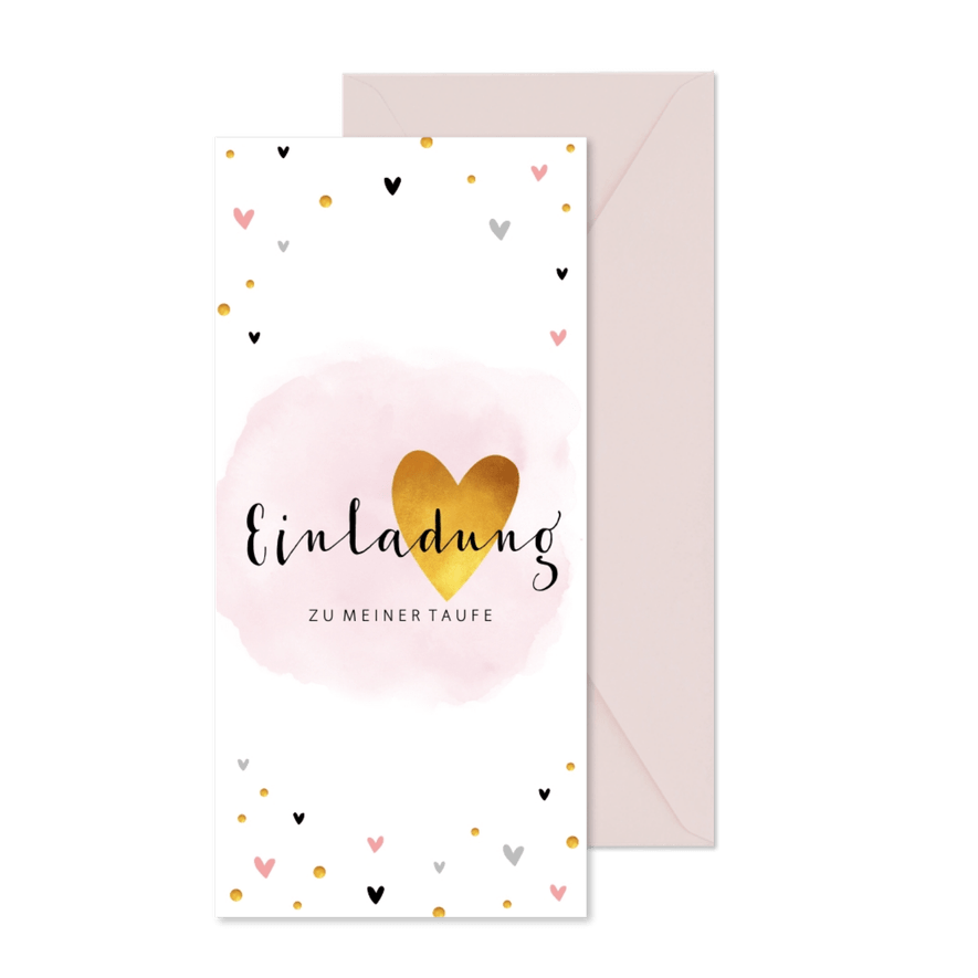 Einladung zur Taufe Aquarell mit Herzen - Karteneindruck

