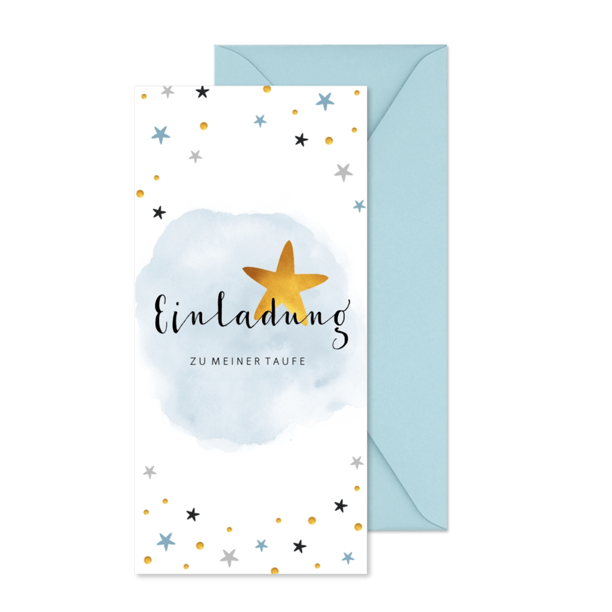 Einladung zur Taufe Aquarell mit Sternen - Karteneindruck
