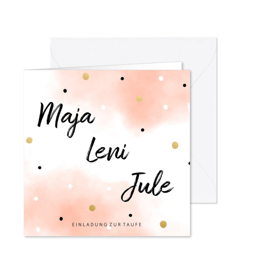 Einladung zur Taufe Drilling Aquarell lachsrosa - Karteneindruck
