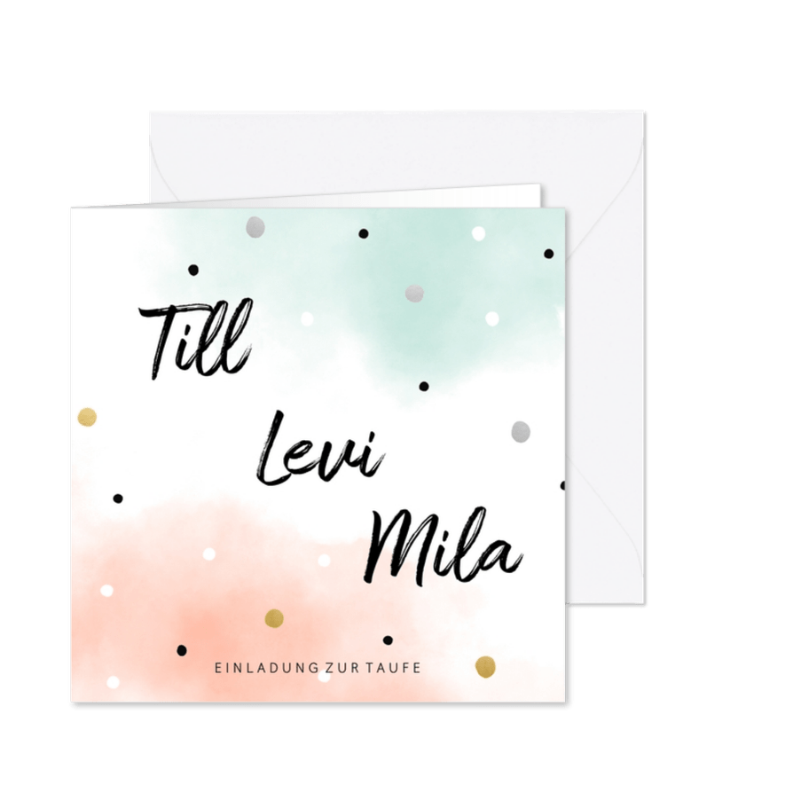 Einladung zur Taufe Drilling rosagrün Aquarell - Karteneindruck
