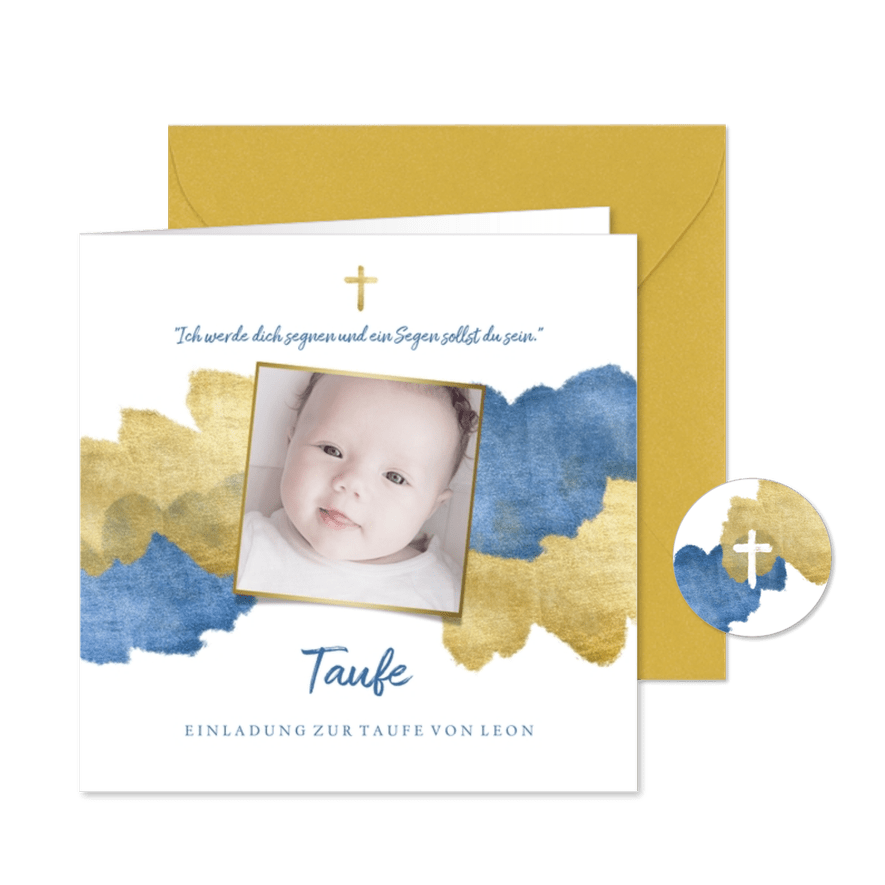 Einladung zur Taufe Foto metallic blau - Karteneindruck