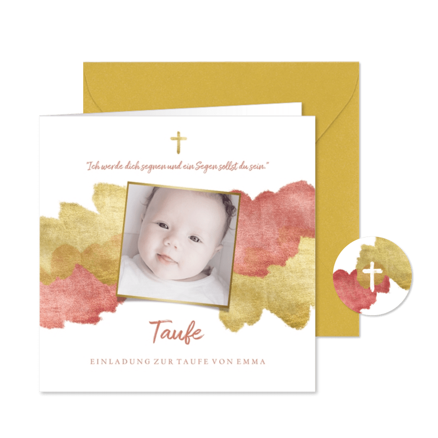 Einladung zur Taufe Foto metallic rosé - Karteneindruck
