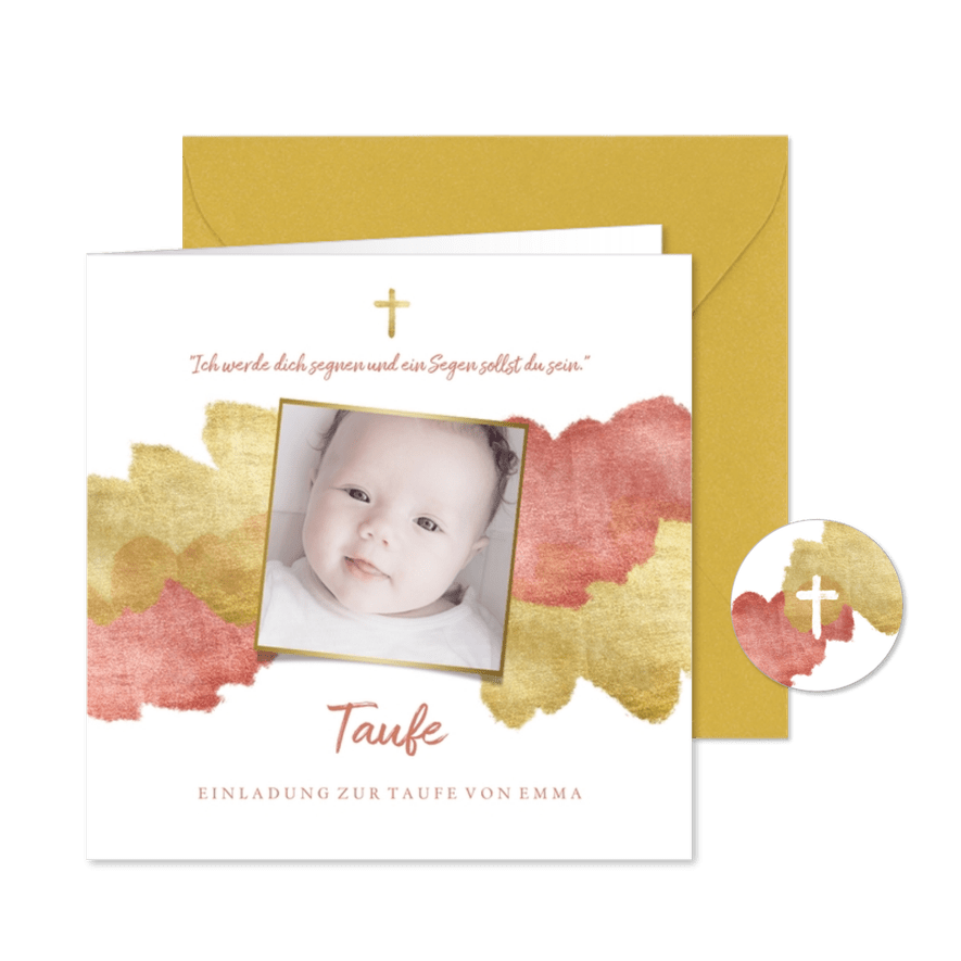 Einladung zur Taufe Foto metallic rosé - Karteneindruck
