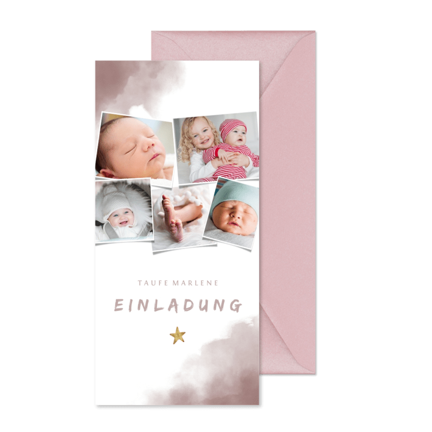 Einladung zur Taufe Fotocollage rosa Aquarell - Karteneindruck
