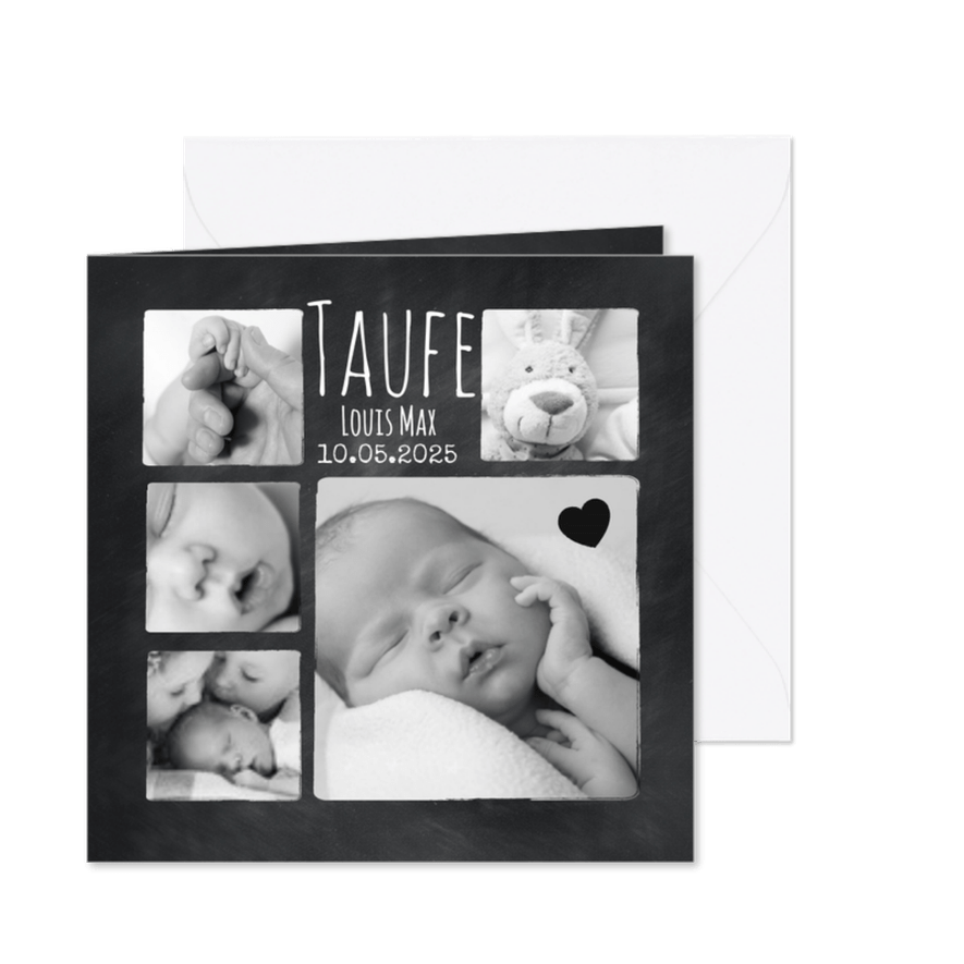 Einladung zur Taufe Kreidelook mit Fotocollage - Karteneindruck