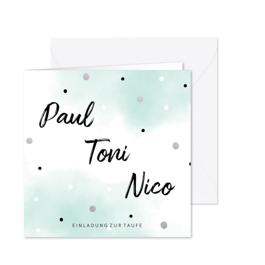 Einladung zur Taufe mintgrün aquarell Drilling - Karteneindruck
