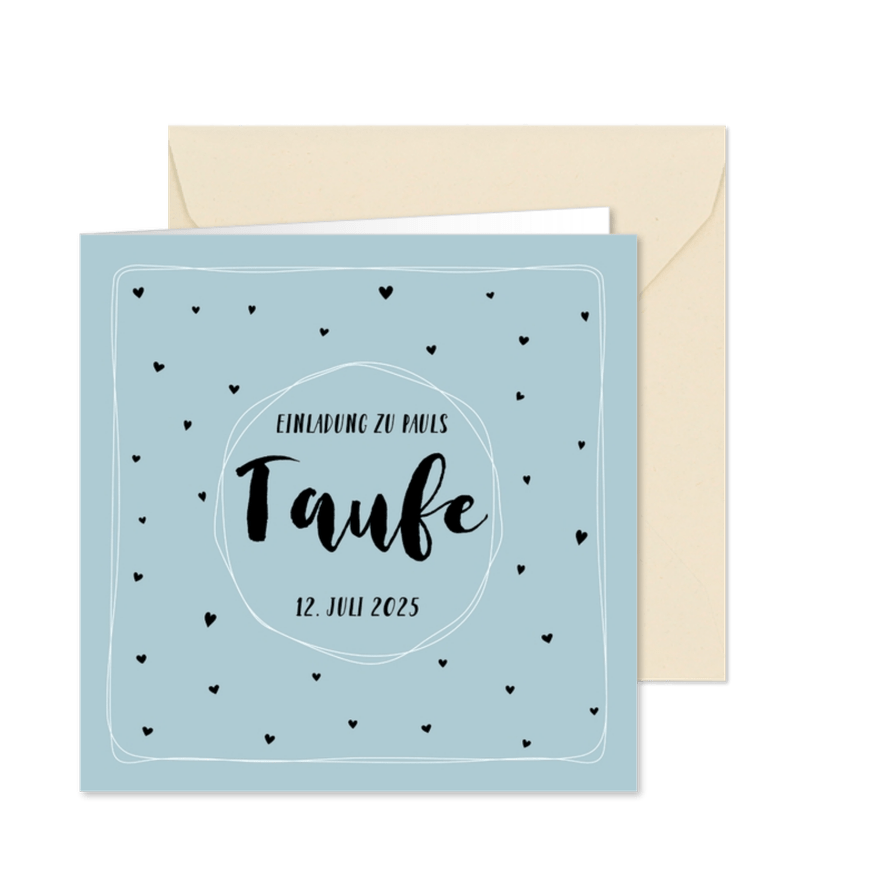 Einladung zur Taufe mit kleinen Herzchen - Karteneindruck
