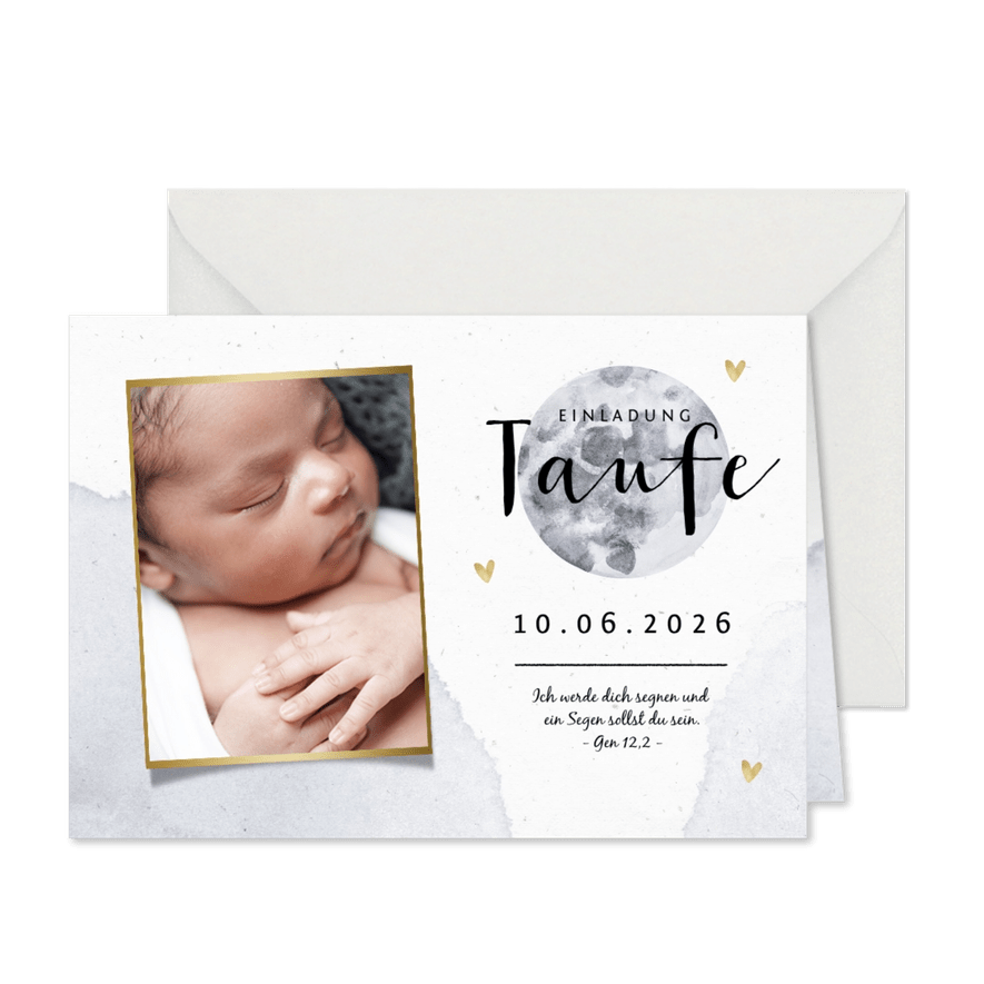 Einladung zur Taufe mit Mond und Foto - Karteneindruck
