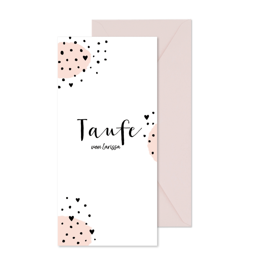 Einladung zur Taufe rosa-weiß mit Punkten und Herzen - Karteneindruck
