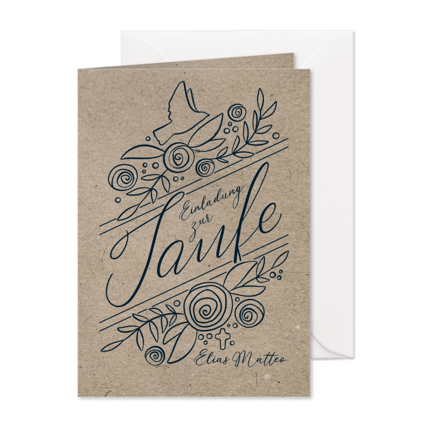 Einladung zur Taufe Rosen und Lettering - Karteneindruck