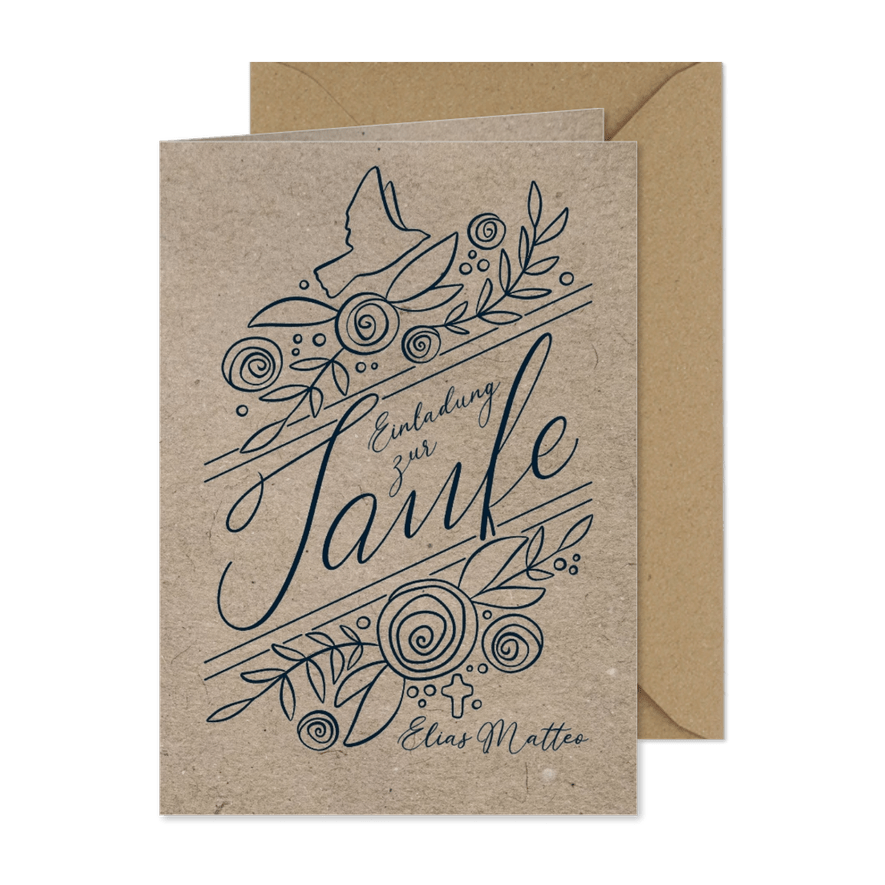 Einladung zur Taufe Rosen und Lettering - Karteneindruck
