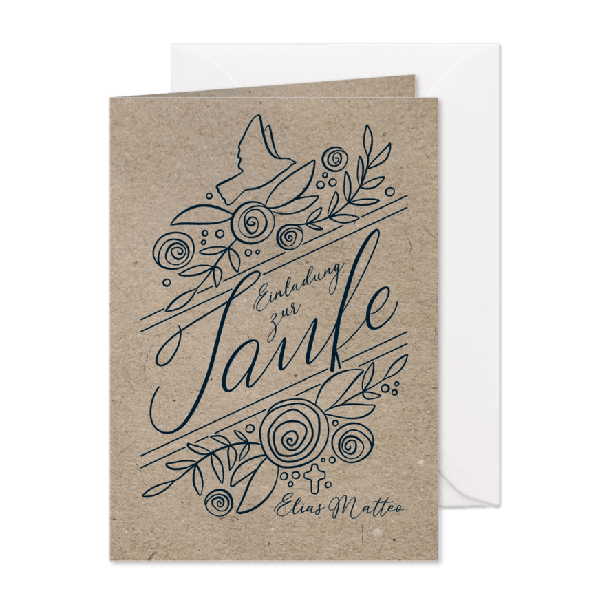 Einladung zur Taufe Rosen und Lettering - Karteneindruck
