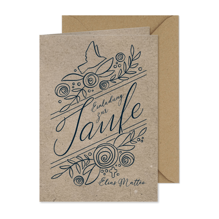 Einladung zur Taufe Rosen und Lettering - Karteneindruck
