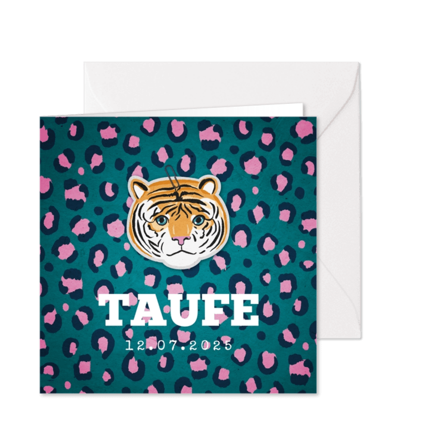 Einladung zur Taufe Tierprint und Tiger - Karteneindruck
