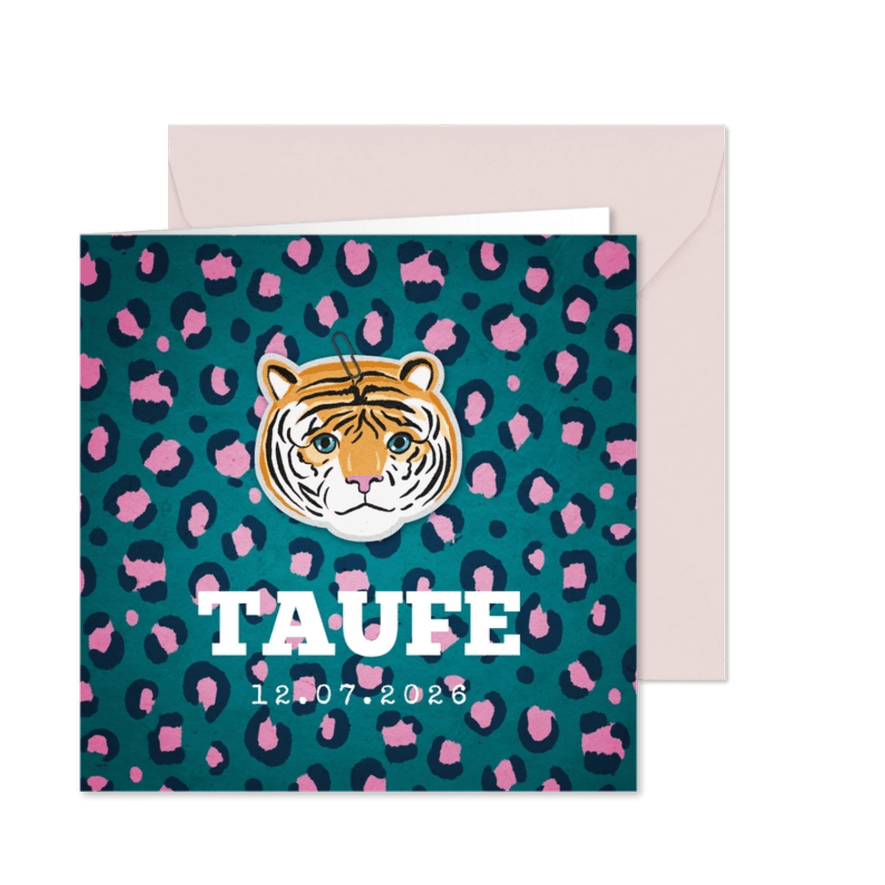 Einladung zur Taufe Tierprint und Tiger - Karteneindruck
