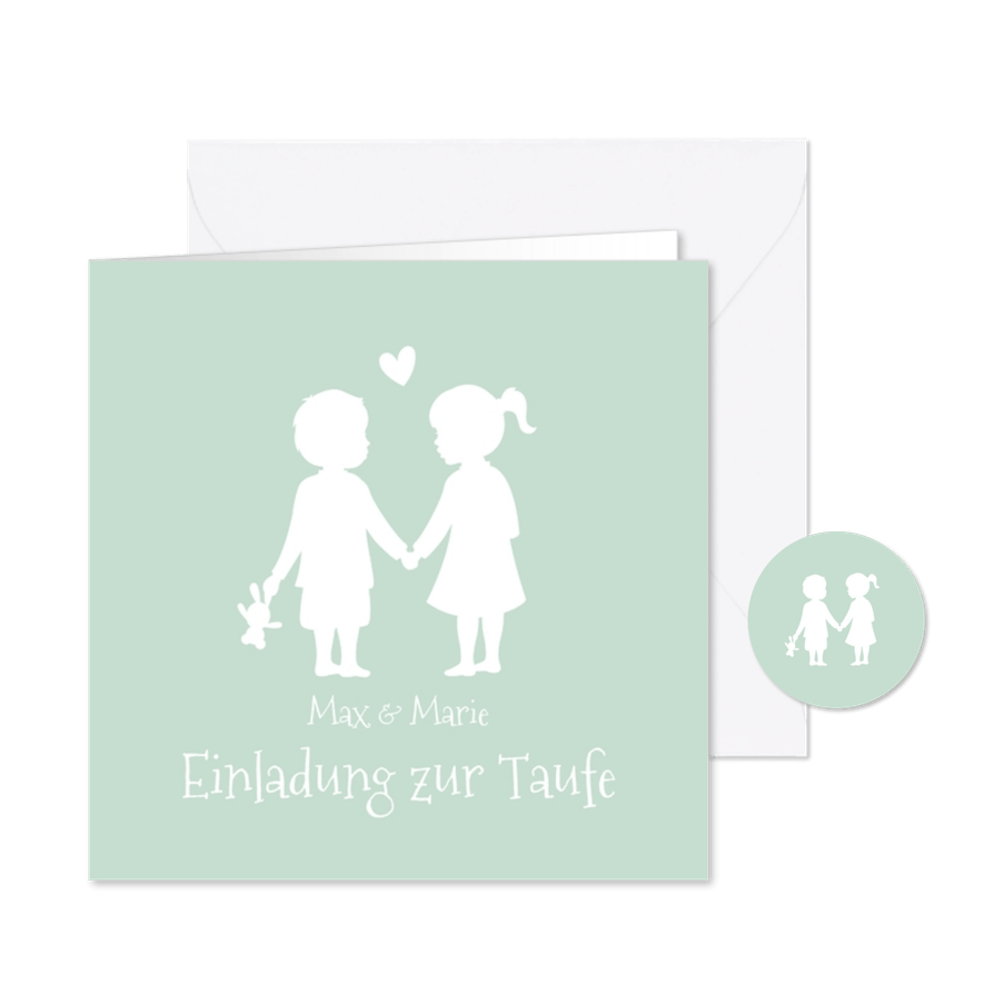 Einladung zur Taufe Zwilling Junge & Mädchen Silhouette - Karteneindruck