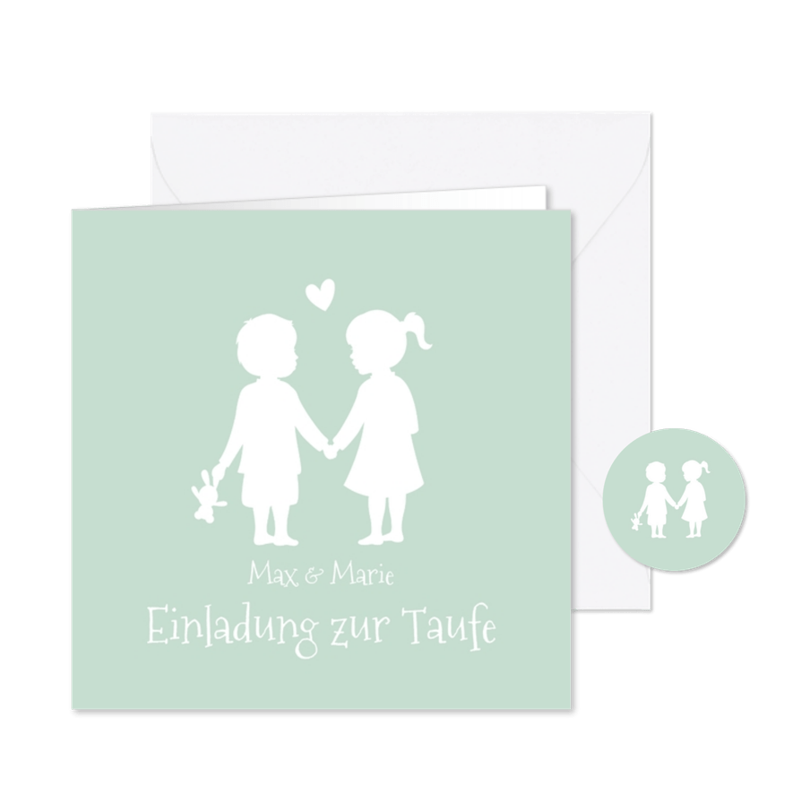 Einladung zur Taufe Zwilling Junge & Mädchen Silhouette - Karteneindruck
