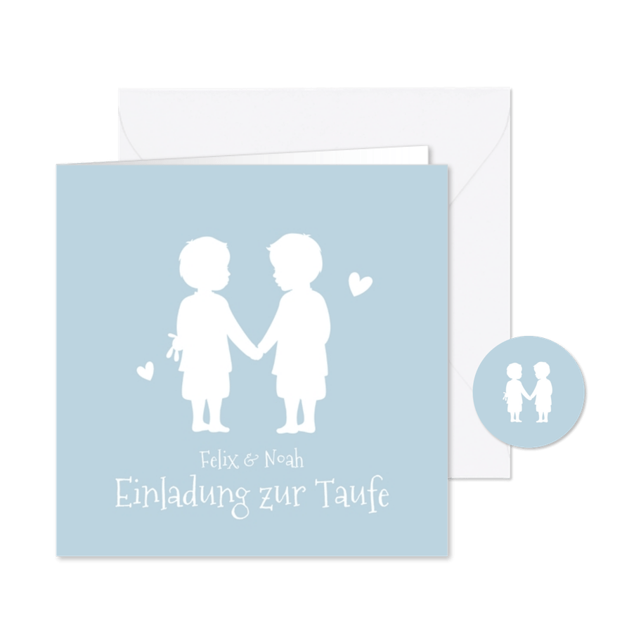 Einladung zur Taufe Zwilling Jungen Silhouette - Karteneindruck