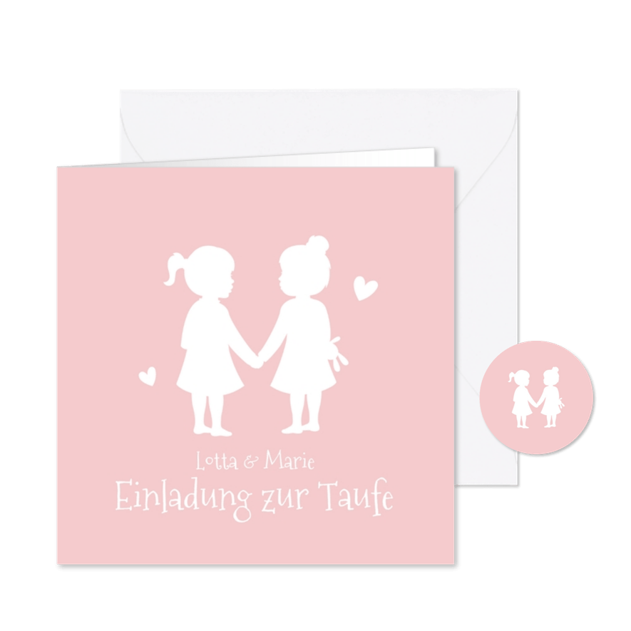 Einladung zur Taufe Zwilling Mädchen Silhouette - Karteneindruck