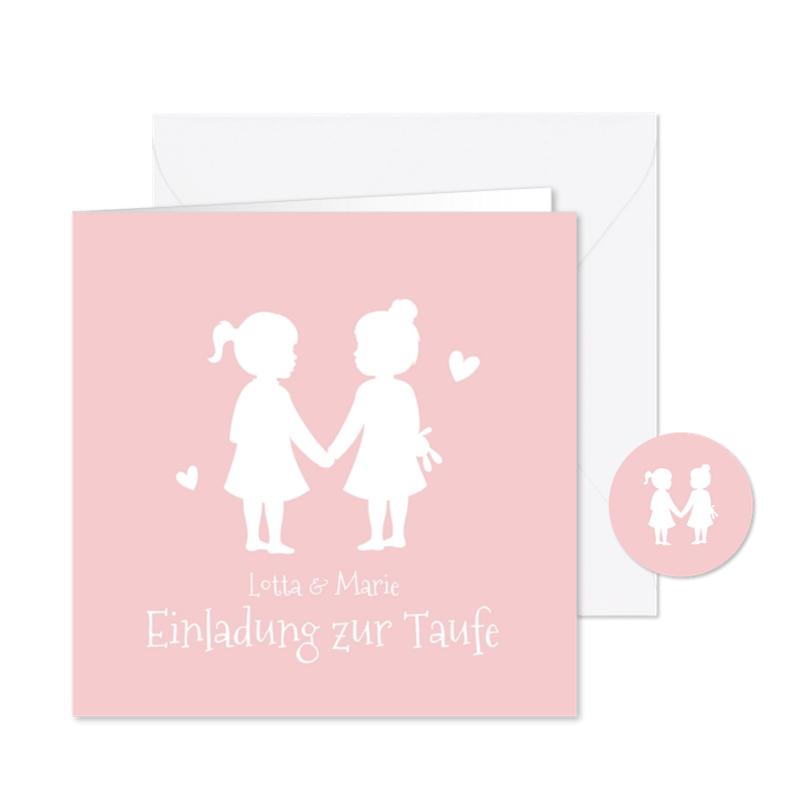 Einladung zur Taufe Zwilling Mädchen Silhouette - Karteneindruck
