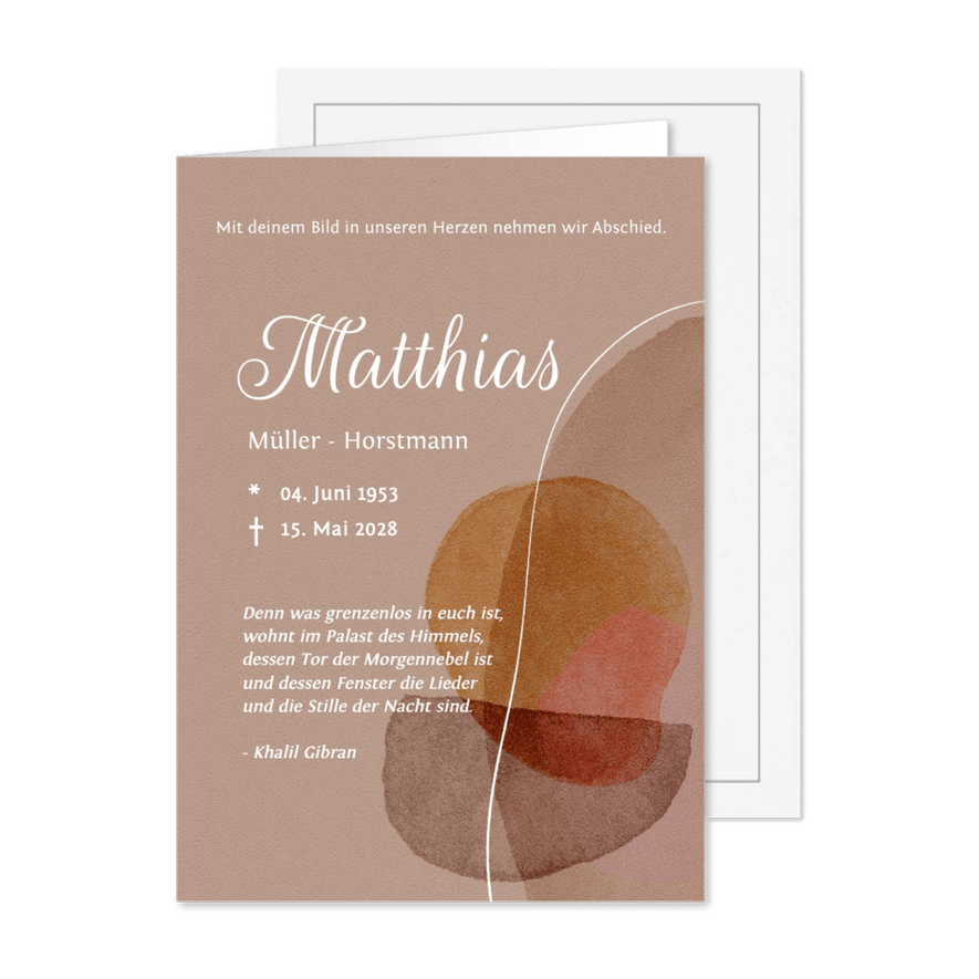 Einladung zur Trauerfeier abstrakte Formen Aquarell - Karteneindruck