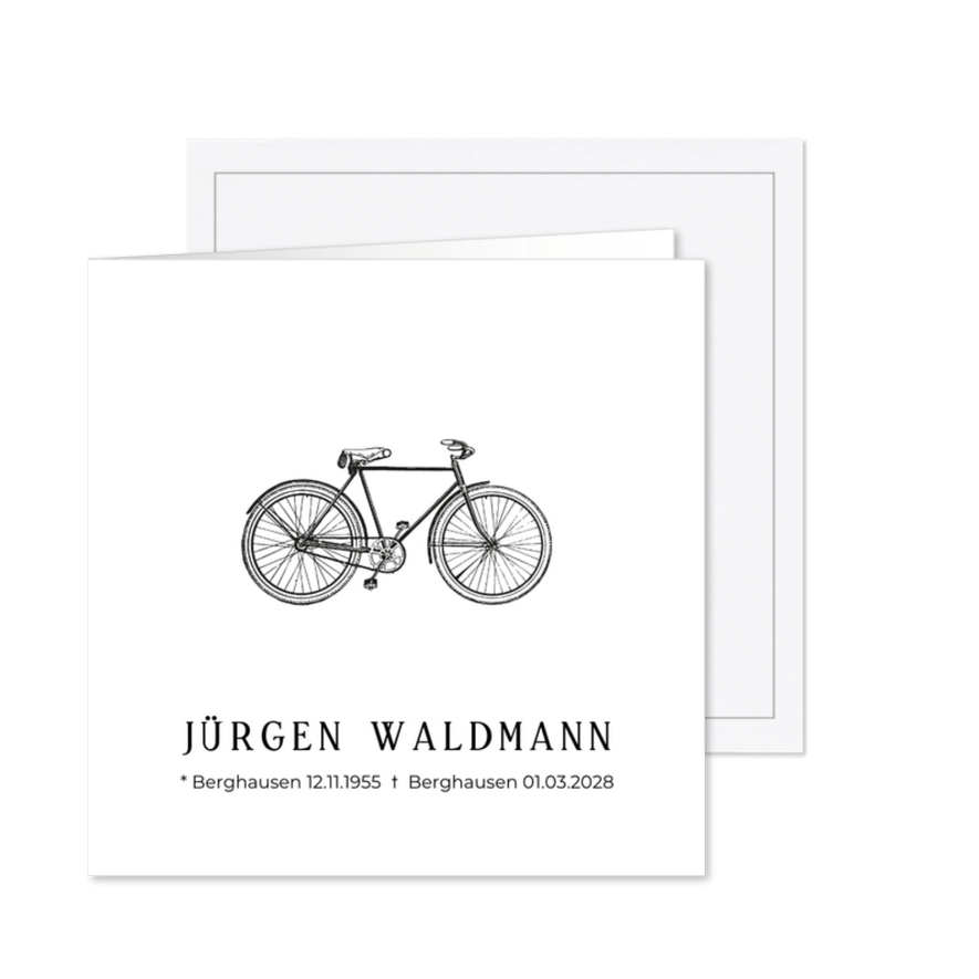 Einladung zur Trauerfeier Fahrrad - Karteneindruck