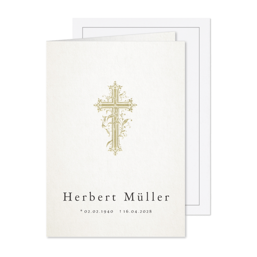 Einladung zur Trauerfeier Kreuz klassisch - Karteneindruck