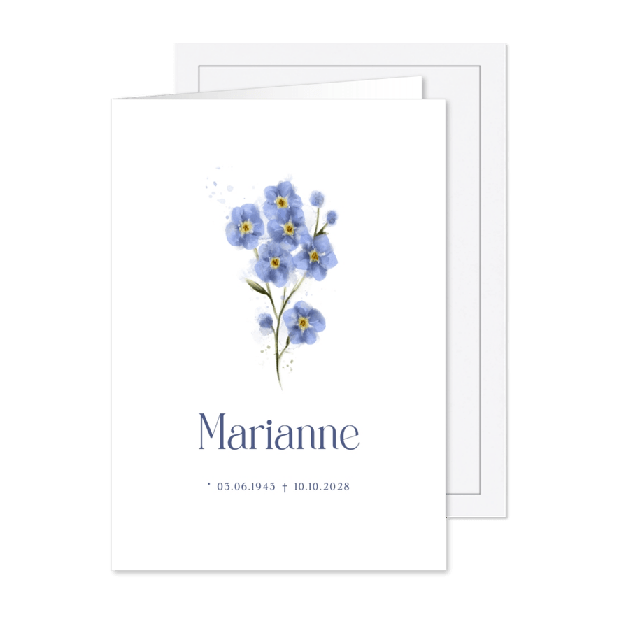 Einladung zur Trauerfeier Vergissmeinnicht - Karteneindruck
