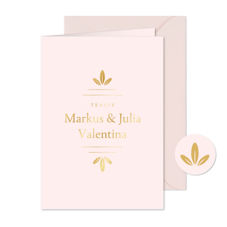 Einladung zur Traufe Goldornamente - Karteneindruck