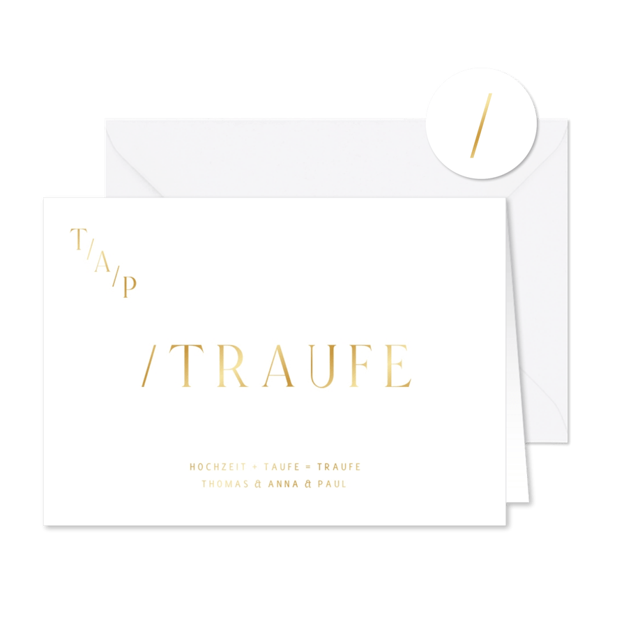 Einladung zur Traufe Goldschrift minimalistisch - Karteneindruck